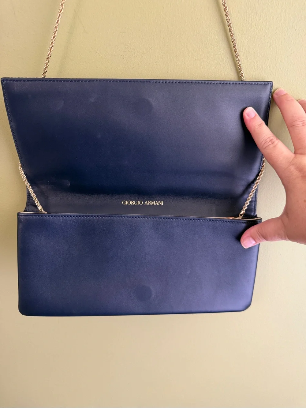 Giorgio Armani Vintage Calf Leather Cotton Ribbon Striped Purse Clutch Magnetic
